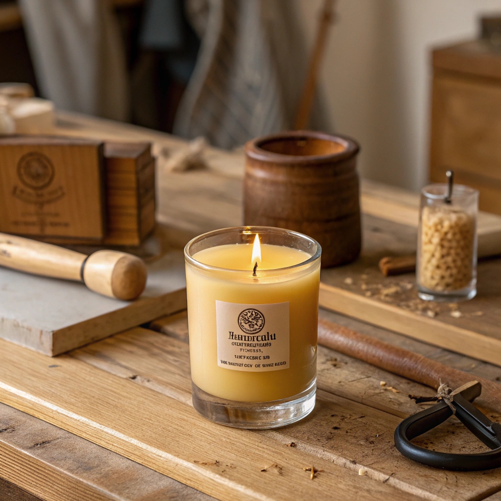 Candle making tools on workshop table